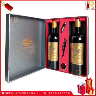 Set quà tặng hộp 2 chai rượu vang Pháp Nicolas kèm phụ kiện